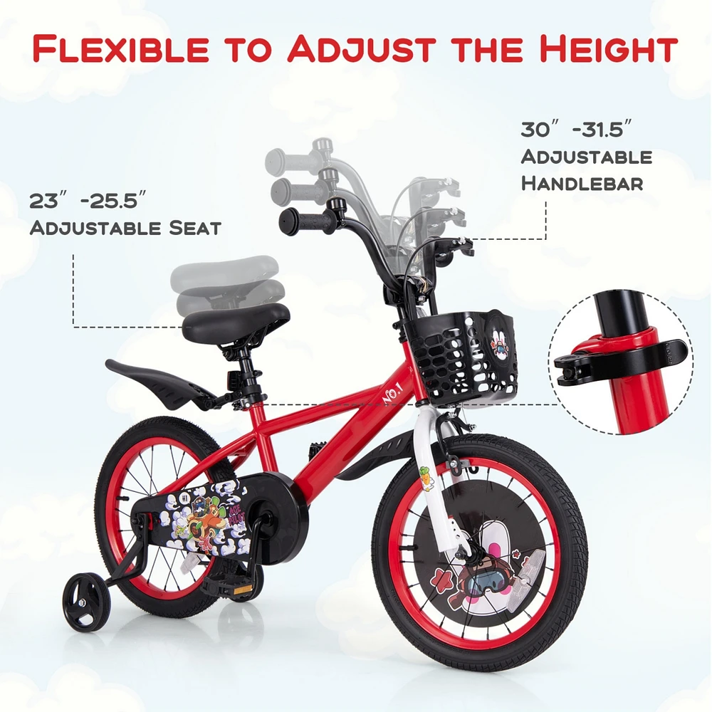 Kids Bike Adjustable with Storage Basket and Double Brake for 3-4 Years Old