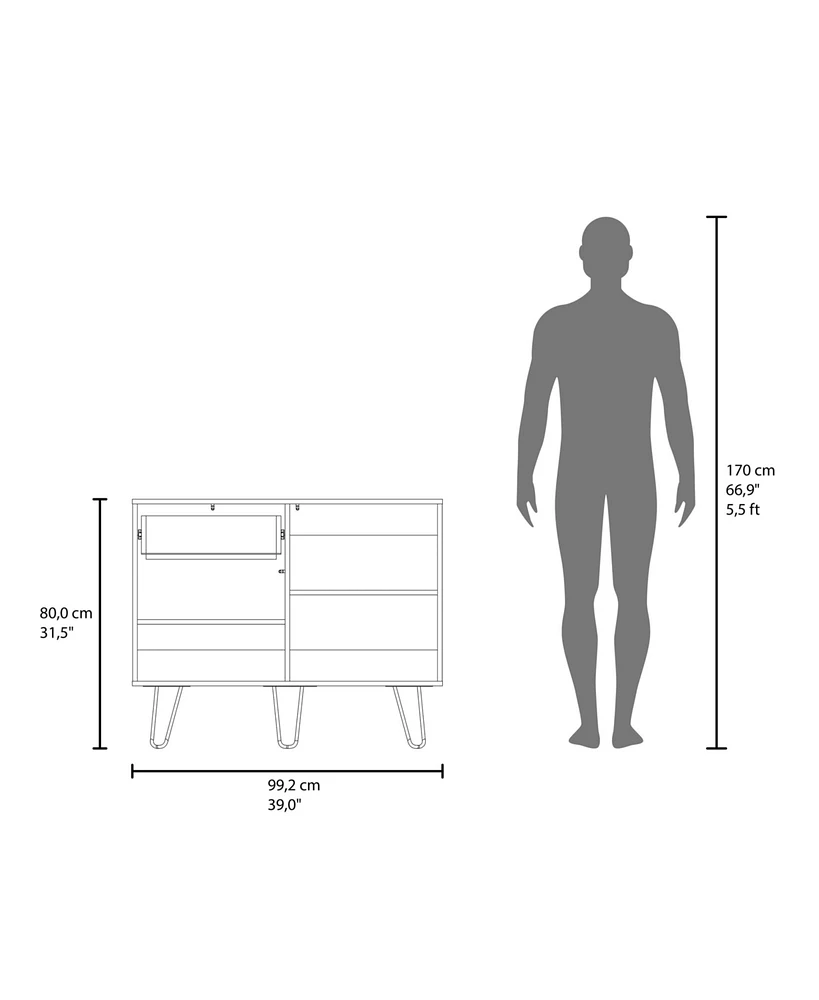 Fm Furniture Red Rock Sideboard with Hairpin Legs, White and Natural Oak Finish
