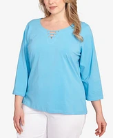 Hearts Of Palm Plus Size It Had To Be Blue Solid 3/4 Sleeve Top