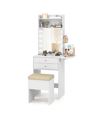 Compact Vanity Desk with 3-Color Lighted Mirror and Built-In Power Outlets