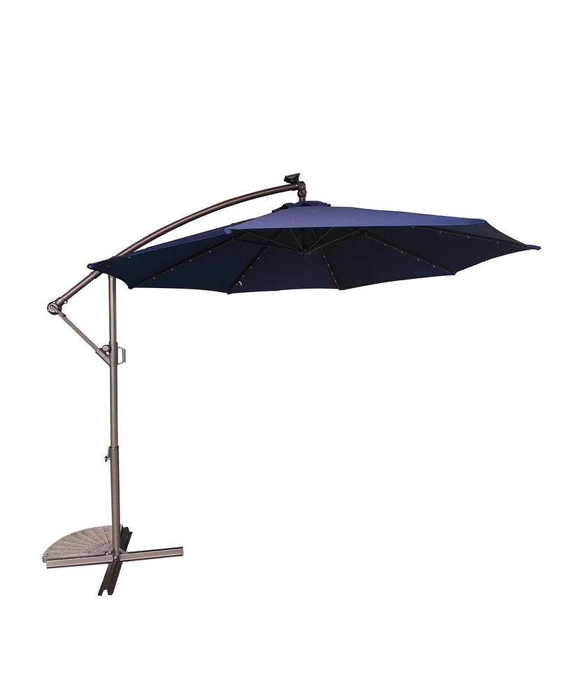 10 Ft Cantilever Patio Umbrella with Lights Offset Crank Large Outdoor Pool for Backyard Garden Deck Without Bas