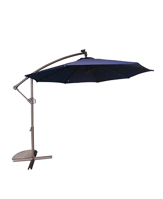 10 Ft Cantilever Patio Umbrella with Lights Offset Crank Large Outdoor Pool for Backyard Garden Deck Without Bas