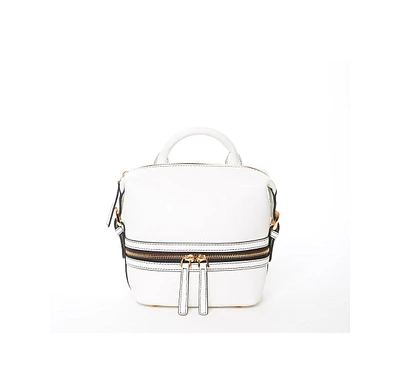 Susu White Leather Backpack Purse Convertible Medium Crossbody Bag for Women with Front and Back Pockets