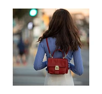 Susu Red Leather Backpack Purse for Women Convertible Crossbody Bag Pebble Texture Handbag