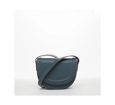Susu Blue Leather Saddle Bag Women s Crossbody Purse with Flap Closure and Adjustable Strap