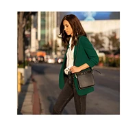Susu Black Leather Bucket Bag Medium Size Purse for Women with Drawstring Closure