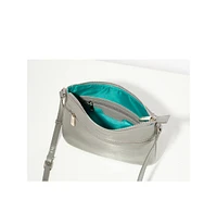 Susu Gray Leather Messenger Bag Women s Slim Crossbody Purse with Zipper Closure and Front Pocket