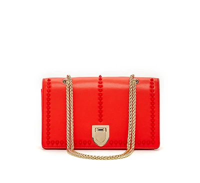 Susu Leather Shoulder Bag with Chain Strap, Medium Size Crossbody Bag Red Purse