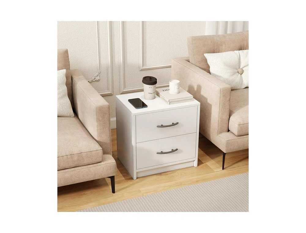 2-Drawer Nightstand with Storage for Bedroom or Living Room, Compact Side Table