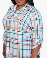 Alfred Dunner Plus Size Nantucket Plaid Knit Button Front Collared Top