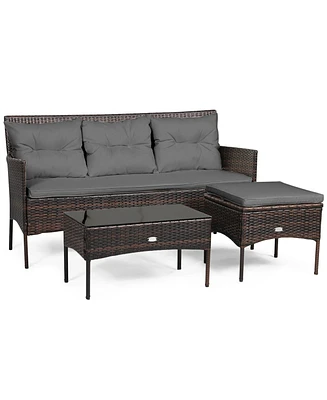 Slickblue Modular 3-Piece Patio Sectional Sofa Set with Thick Cushions – Ideal for Backyard or Porch Lounging