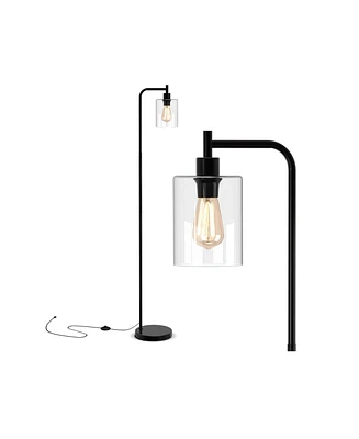 Modern Floor Lamp with Hanging Glass Shade and Foot Switch for Living Room