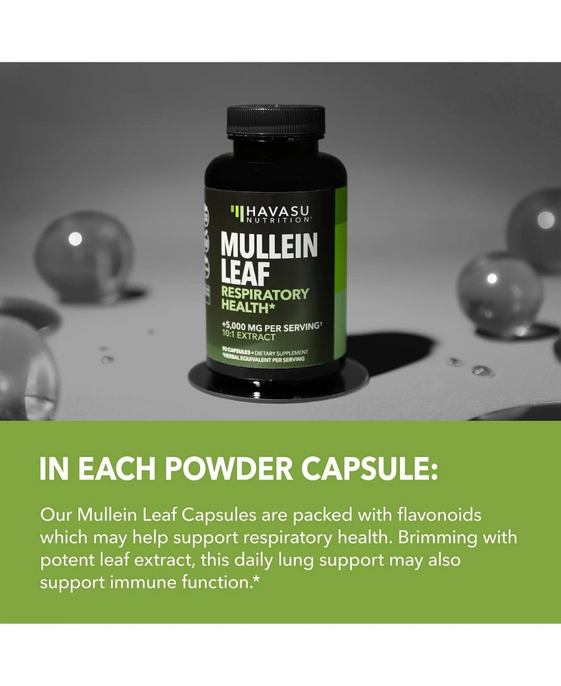 Mullein Leaf Extract Capsules, Lung & Respiratory Health, Daily Respiratory Health Supplement, Lung Support, Havasu Nutrition, 90ct