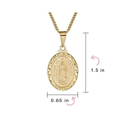 Bling Jewelry Our Lady Of Guadalupe Virgin Mary Oval Medal Medallion Pendant Necklace Yellow Gold Plated Brass
