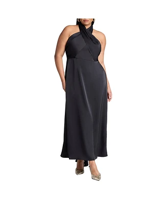 Eloquii Women's Halter Neck Satin Maxi Dress