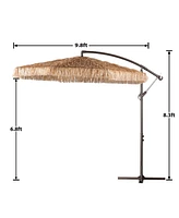 Aoodor 10ft Thatched Tiki Patio Umbrella, Cantilever Offset Umbrella with Hand-Push Tilt (No Base)