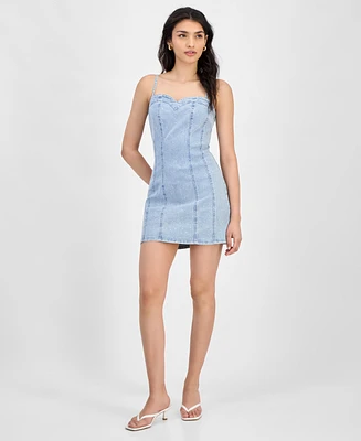 Bar Iii Women's Sleeveless Denim Corset Dress, Exclusively at Macy's