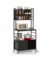 Bar Cabinet with Wine Bottle Holders and S-Hooks for Glassware Accessories