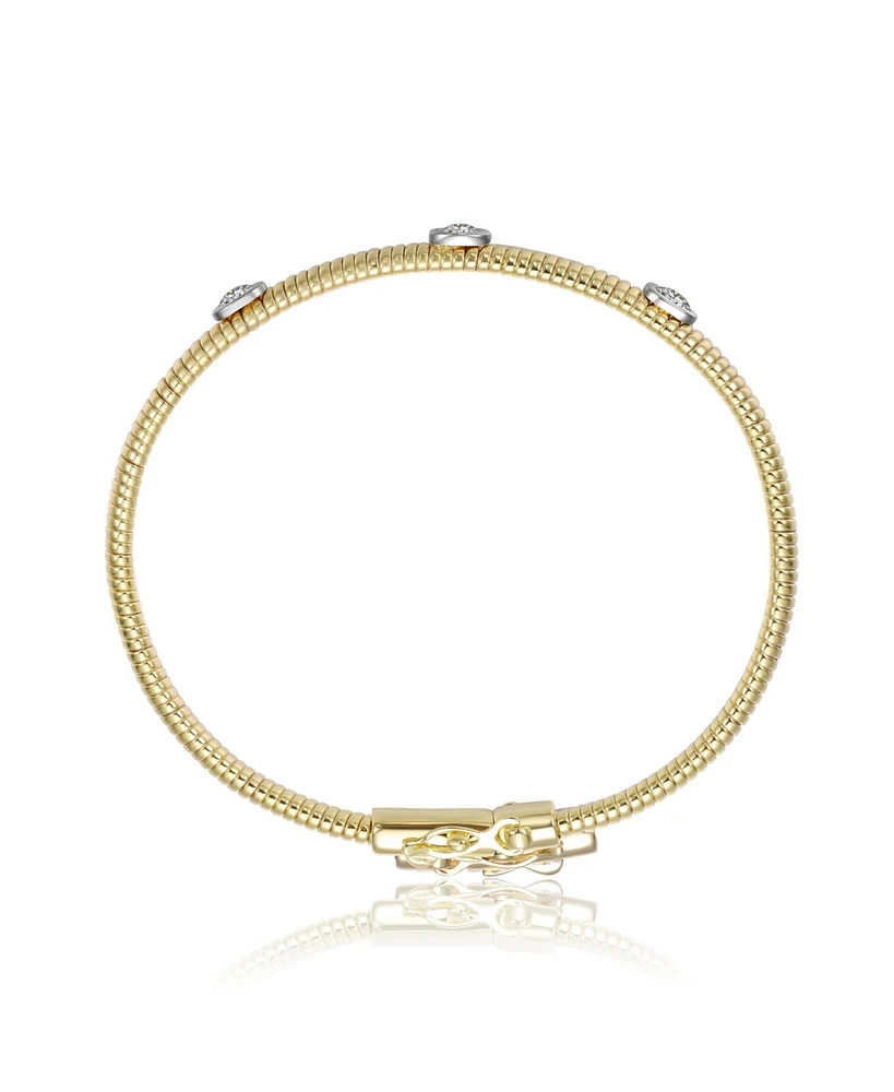 14K Gold Plated with Clear Cubic Zirconia Bangle Bracelet