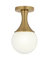 Jaime 7 3/4" Mid Century Modern Art Deco Semi Flush-Mount Ceiling Light Fixture Kitchen Foyer Hallway Globe Round Warm Brass Finish White Glass M