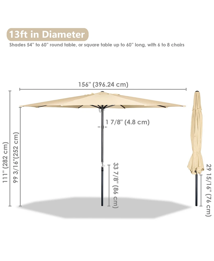 Yescom Xl 13Ft Aluminum Patio Umbrella 8 Rib Heavy Duty Table Parasol Crank Outdoor Garden Deck Beach Furniture