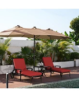 Lounge Chairs for Outside Set of 3 with Side Table & Cushion Patio Lounge Chairs Cast Aluminum Chaise Lounge Pool Chairs Outdoor Lounge Chairs, Bronze