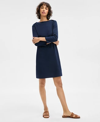 Style & Co Women's Cotton 3/4-Sleeve Boat-Neck Dress, Exclusively at Macy's