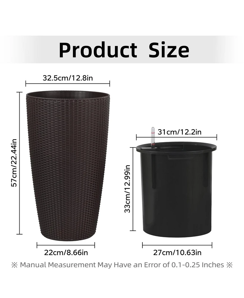 Modern Indoor/Outdoor Planter with Auto-Watering (22.5 inch, Brown, 2-Pack)