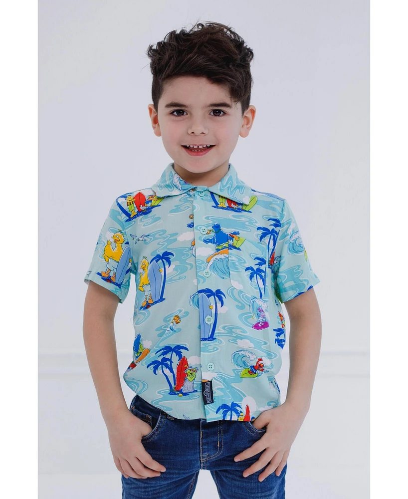 Sesame Street Baby Boys Bird Cookie Monster Elmo Oscar the Grouch Matching Family Hawaiian Button Down Shirt to