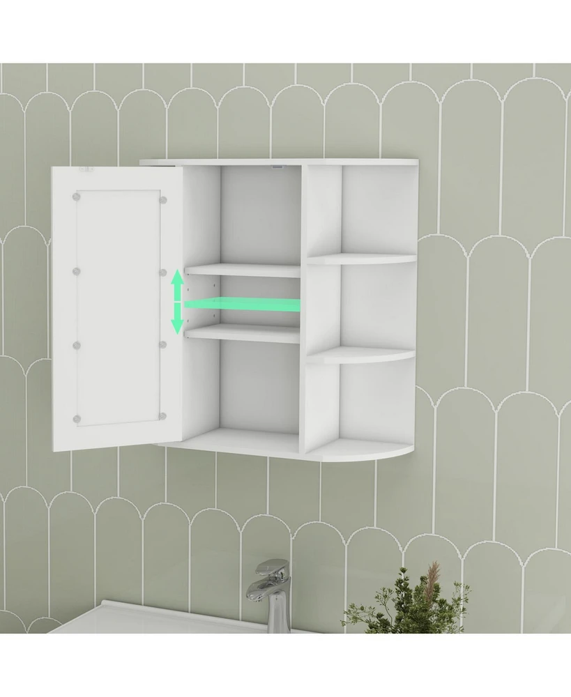 Wall-Mounted Medicine Cabinet with Mirror and Ample Storage (6 Open & 3 Adjustable Shelves)