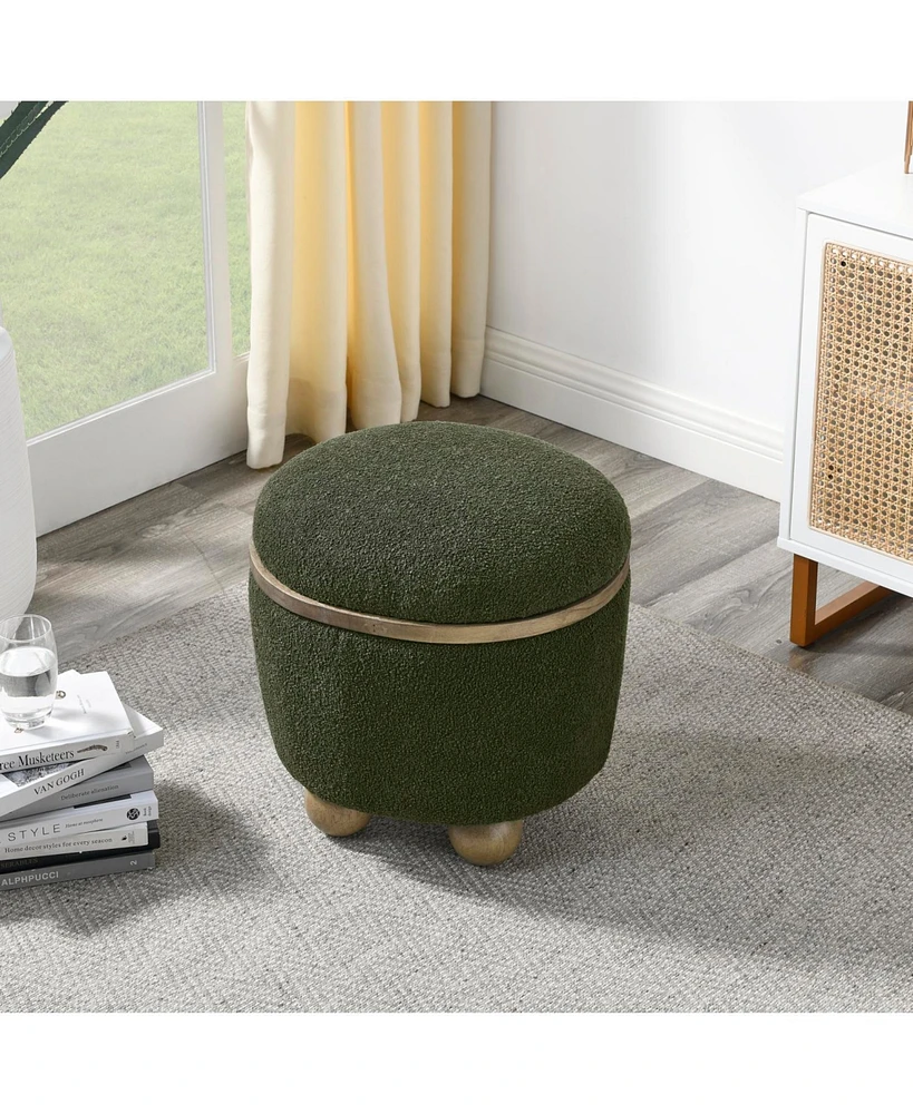 Round Storage Stool with Cushion, Dark Green