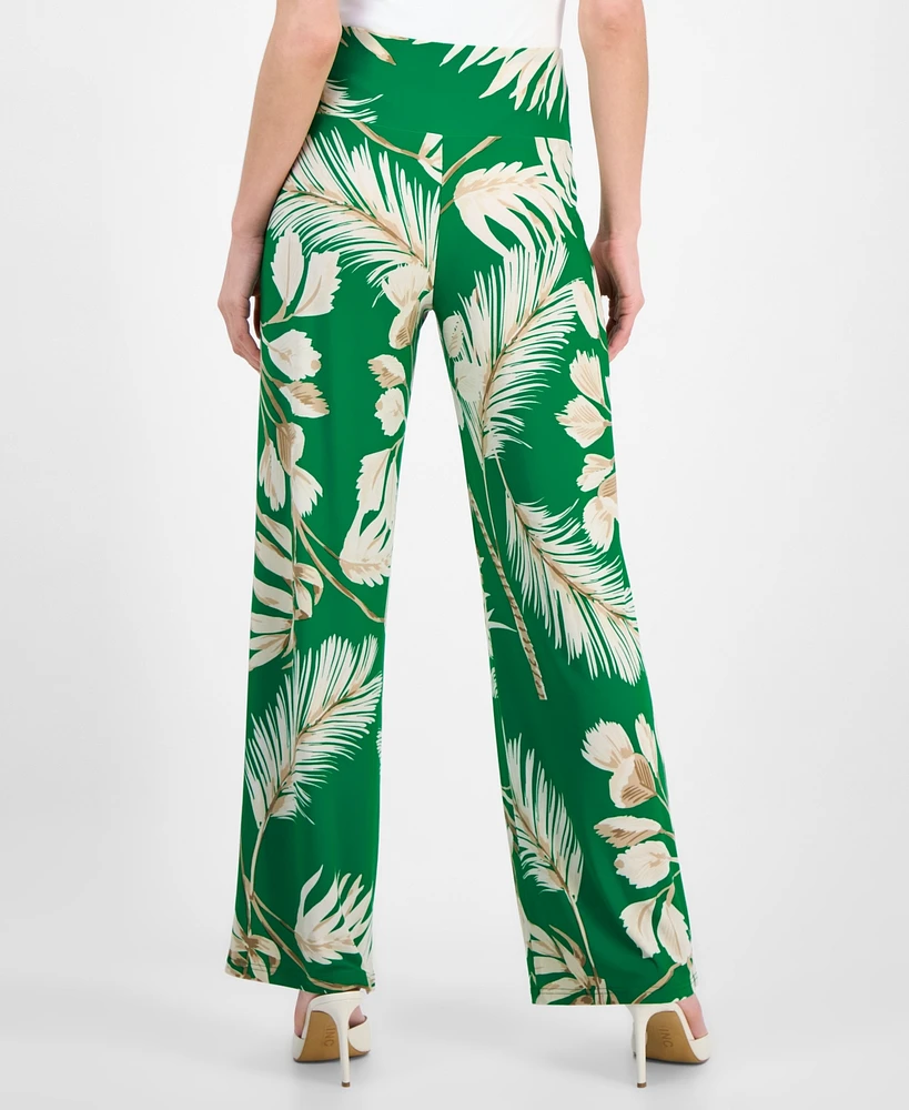 Anne Klein Women's Printed High-Rise Pull-On Wide-Leg Pants