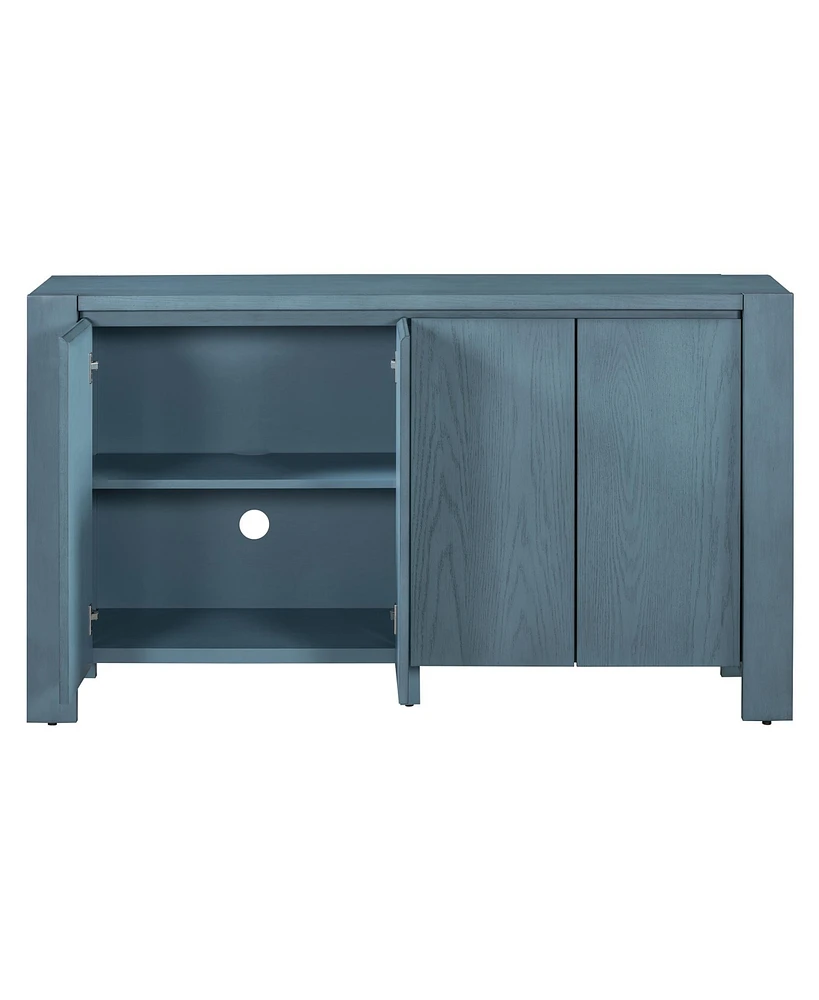 Retro 4-door Sideboard with Distressed Finish and Adjustable Shelves for Dining Room, Kitchen, and Living Room (Navy)