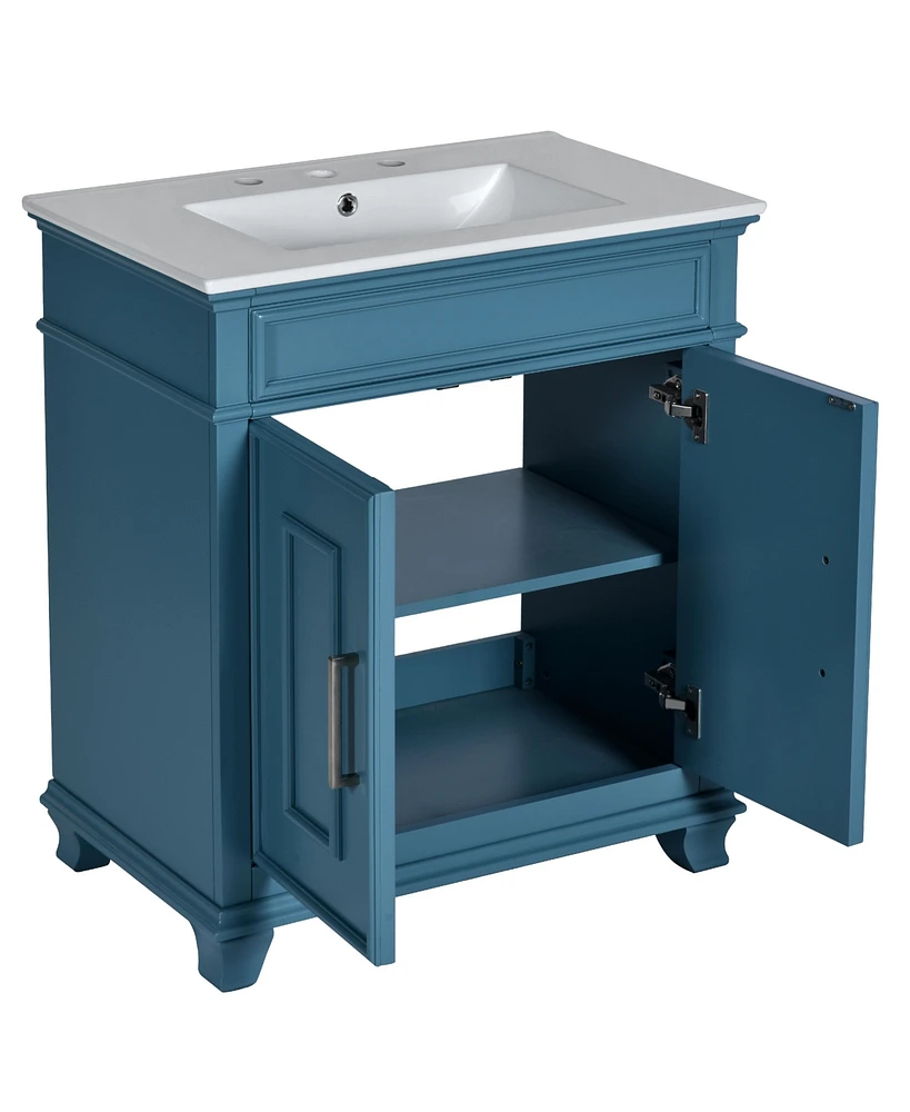 30" Ceramic Sink Vanity Set with Storage Shelf and Cabinet