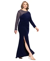 Betsy & Adam Plus Size Embellished Asymmetric Gown