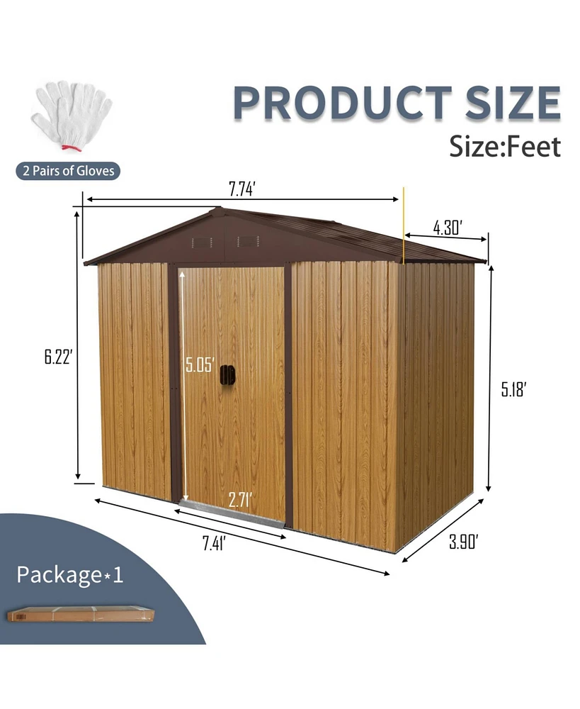 8ft x 4ft Outdoor Metal Storage Shed with Sliding Door and foundation for Backyard, Patio, Lawn (Coffee)