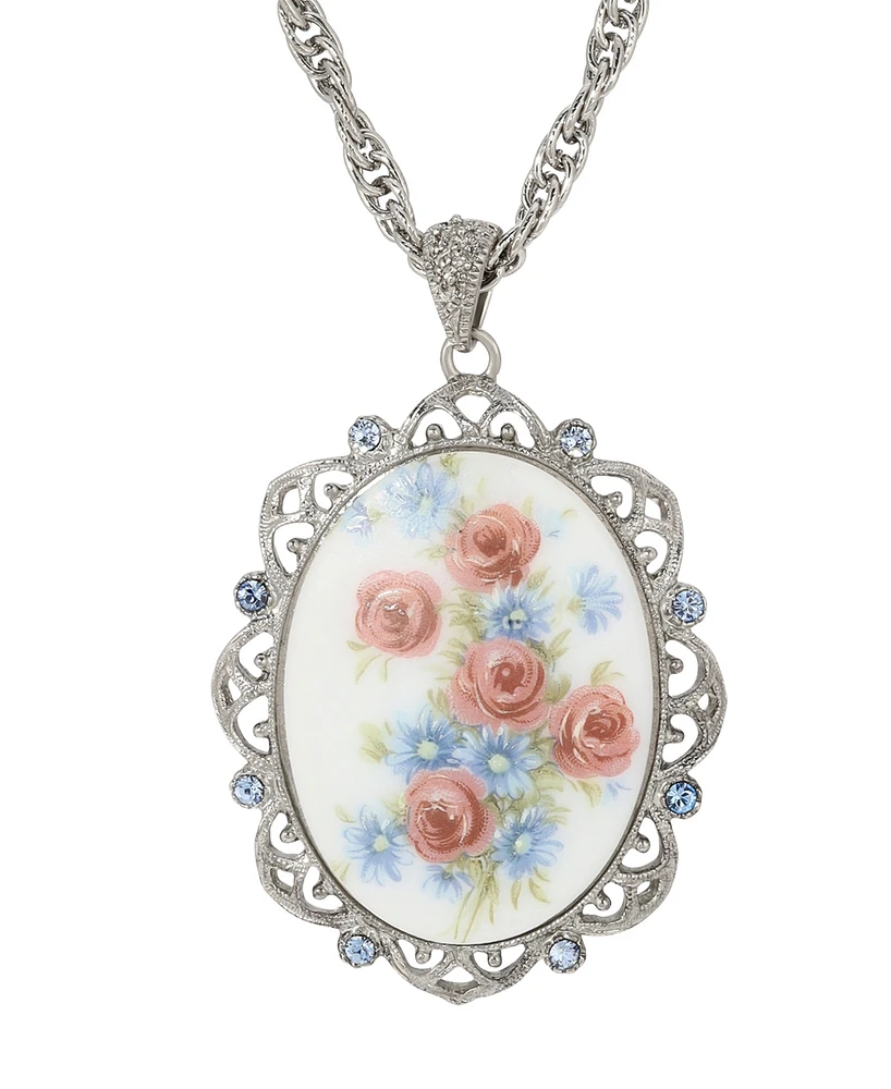 2028 Oval Floral Pendant Necklace
