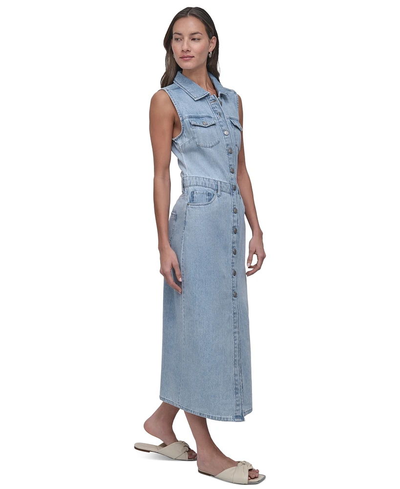 Dkny Jeans Women's Button-Front Sleeveless Midi Denim Dress - Kyo