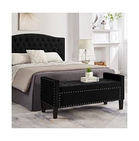 Upholstered Velvet Storage Bench with Nailhead Trim for Entryway, Bedroom & Living Room-The Pop Home