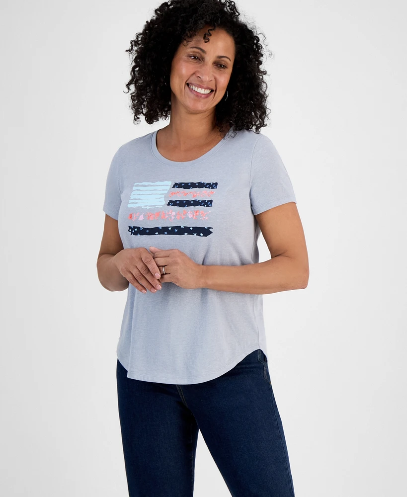 Style & Co Women's Usa Flag Graphic Crewneck T-Shirt
