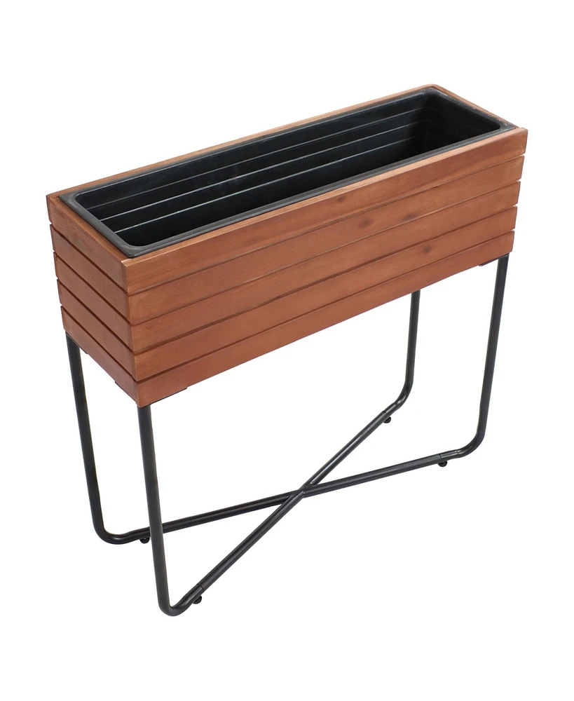 Acacia Wood Slatted Planter Box with Oil-Stained Finish - 23.5" H