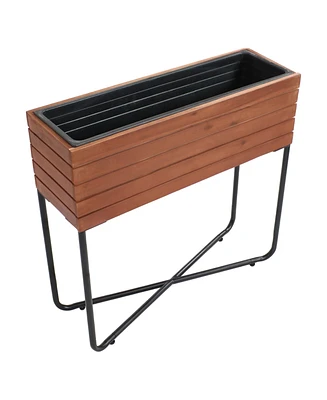 Acacia Wood Slatted Planter Box with Oil-Stained Finish - 23.5" H