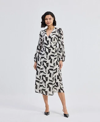Reistor Women's Midi Wrap Dress Abstract Mosaic