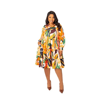 Buxom Couture Plus Floral Long Sleeve Tiered Shirt Dress