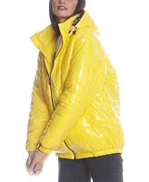 Members Only Women's Hi-Shine Chevron Quilt Puffer with Nickelodeon Mashup Print Lining Jacket