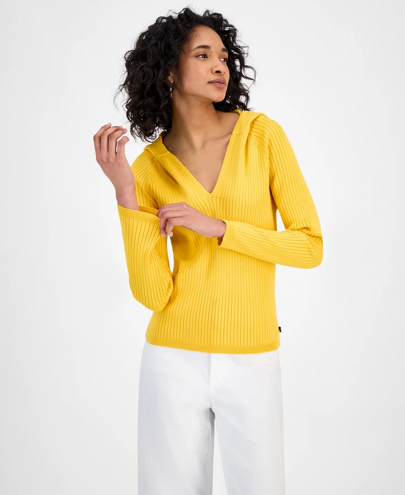 Nautica Jeans Women's Ribbed Hoodie Sweater