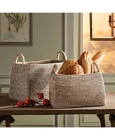 Burma Rattan Narrow Magazine Baskets Set of 2