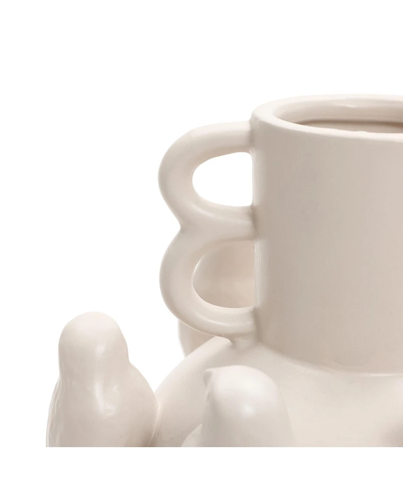 LuxenHome Classic White Ceramic Modern Birds 14.4-Inch Tall Vase