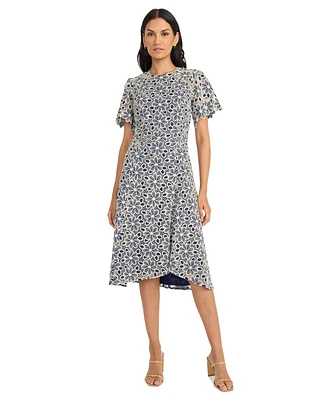 Maggy London Women's Floral-Lace Short-Sleeve Dress