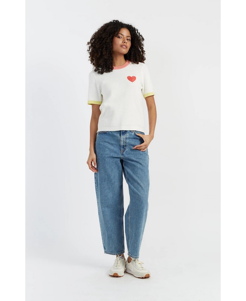 Chinti & Parker Women's Cotton Heart Breton Crochet T-Shirt